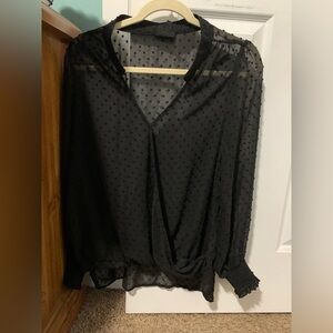 Bobeau Black Sheer Polka Dot Blouse